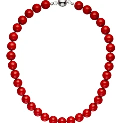 Kette Collier Halskette Kugelkette aus Muschelkern Perlen rot Perlenkette 45cm