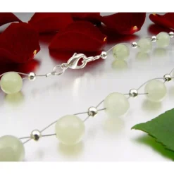 Kette Collier Halsschmuck aus echter Jade zart-grün hellgrün 925 Silber 48cm