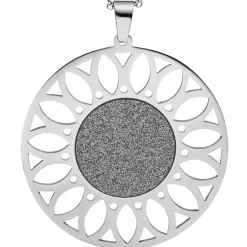 Kette Collier mit Anhänger in Form einer Sonnenblume, rund, Edelstahl 80cm