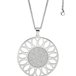 Kette Collier mit Anhänger in Form einer Sonnenblume, rund, Edelstahl 80cm