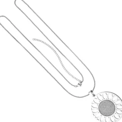 Kette Collier mit Anhänger in Form einer Sonnenblume, rund, Edelstahl 80cm