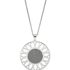 Kette Collier mit Anhänger in Form einer Sonnenblume, rund, Edelstahl 80cm