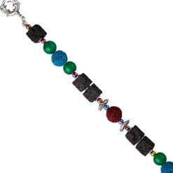 Kette Halskette Collier Multicolor mit Lava Achat Hämatin, 48cm, Damen