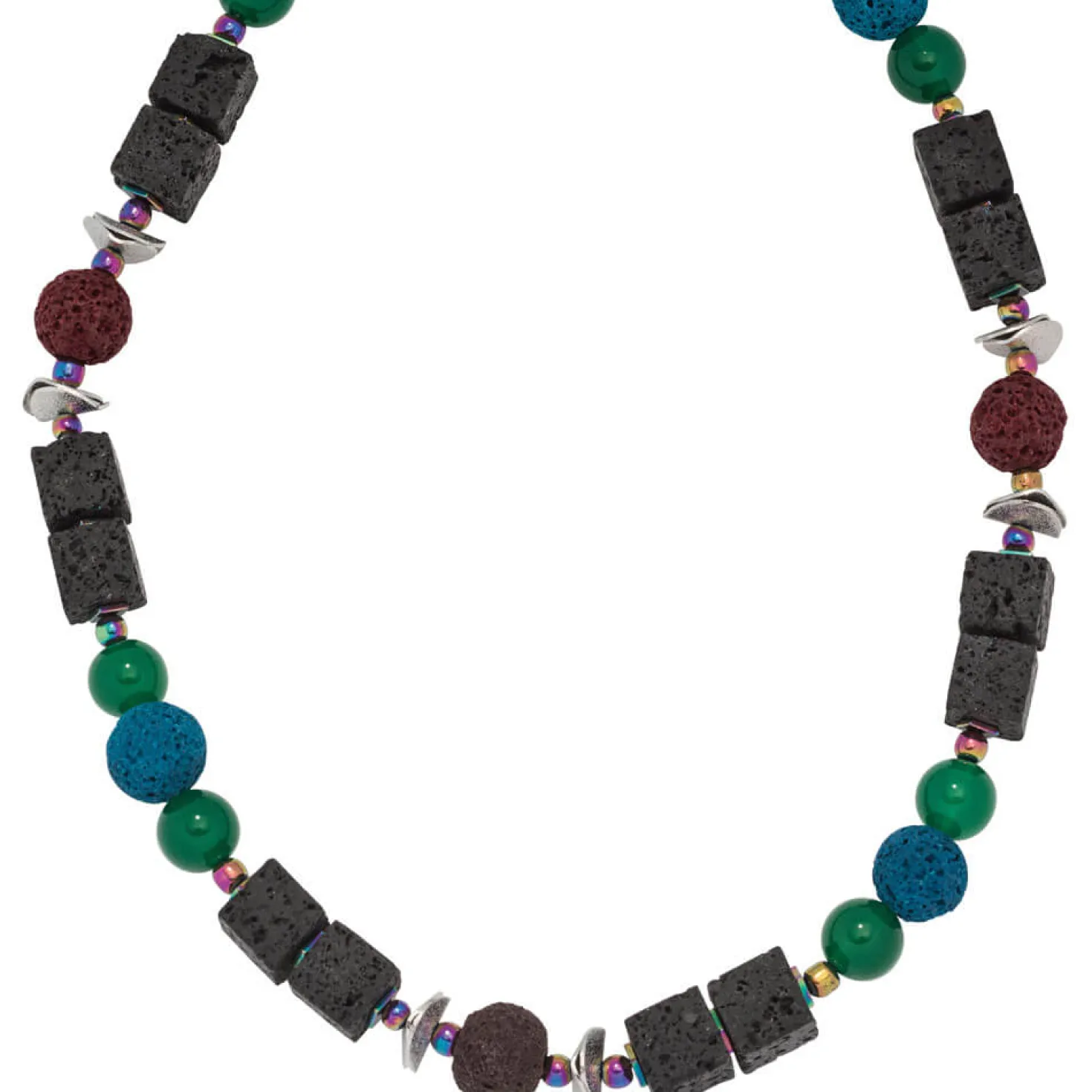 Kette Halskette Collier Multicolor mit Lava Achat Hämatin, 48cm, Damen