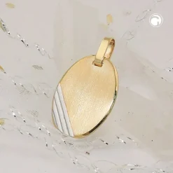 Ketten-Anhänger ovale Gravurplatte mit Streifen, 375 Gold Gelbgold Halsschmuck