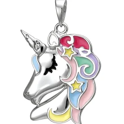 Kinder Anhänger 18,9x22,4mm Einhorn aus 925 Silber Zirkonia bunte Lackeinlagen