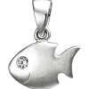 Kinder Anhänger 10,6x9,1mm Fisch aus 925 Silber mattiert mit weißem Zirkonia