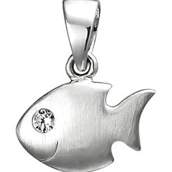 Kinder Anhänger 10,6x9,1mm Fisch aus 925 Silber mattiert mit weißem Zirkonia