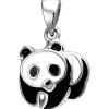 Kinder Anhänger 10,5x12,2mm Panda aus 925 Silber mit Lackeinlage schwarz/weiß