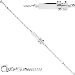 Kinder Armband Gravurplatte Schildband, Lokomotive Dampflok, 925 Silber, 12-14cm