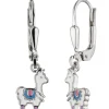 Kinder Ohrhänger Lama 925 Silber weiß-pink-blau Lackeinlagen Ohrschmuck Ohrringe