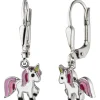 Kinder Ohrhänger 8,1x22,9mm Einhorn aus 925 Silber lila-pink-grün Lackeinlagen