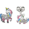 Kinder-Ohrstecker, Einhorn mit weißen Zirkonia, Lackeinlagen 925 Sterlingsilber