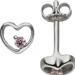 Kinder Ohrstecker Herzen 5,5x6mm 2 Zirkonia pink 925 Silber Ohrringe Ohrschmuck