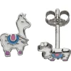 Kinder Ohrstecker Lama aus 925 Silber weiß-pink-blau Lackeinlagen Ohrschmuck