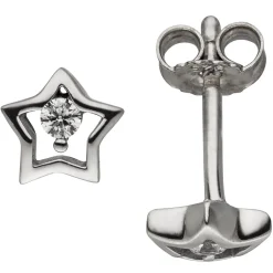 Kinder Ohrstecker Stern Sterne 5,8x6,1mm 2 Zirkonia weiß 925 Silber Ohrringe