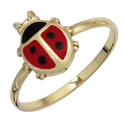 Kinderring Ring Marienkäfer aus 333 Gold Gelbgold schwarz rot lackiert Goldring