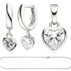 Kinder Schmuck-Set Herz aus 925 Silber mit Zirkonia Anhänger Ohrringe Kette 42cm