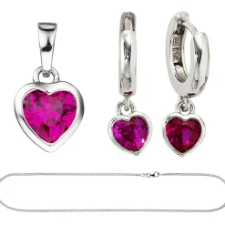 Kinder Schmuck-Set Herzen aus 925 Silber Zirkonia pink rosa mit Kette 38cm