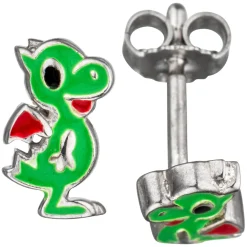 Kinder Schmuck-Set kleiner Drache aus 925 Silber grün lackiert mit Kette 42cm