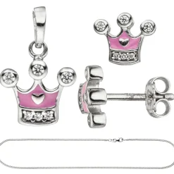 Kinder Schmuck-Set Krone pink rosa 925 Silber Zirkonia mit Kette 42cm