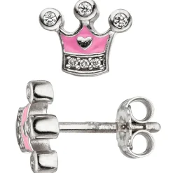 Kinder Schmuck-Set Krone pink rosa 925 Silber Zirkonia mit Kette 42cm