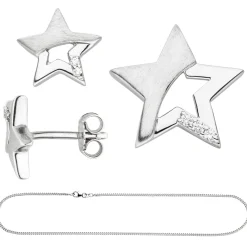 Kinder Schmuck-Set Stern 925 Silber mit Zirkonia Ohrstecker Anhänger Kette 38cm