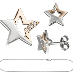 Kinder Schmuck-Set Stern 925 Silber teil rotvergoldet Zirkonia mit Kette 42cm