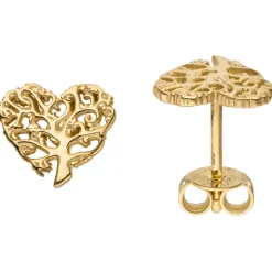Kleine Ohrstecker 9,2x8mm Herz/Baum Lebensbaum aus 375 Gold Gelbgold Ohrringe