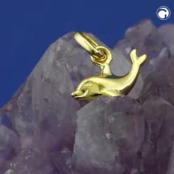 Kleiner Anhänger Delfin 12x7mm aus 9Kt 375 Gold Gelbgold glänzend