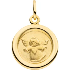 Kleiner Anhänger Engel Schutzengel 333 Gold Gelbgold mattiert Ø 12,1mm