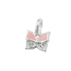 Kleiner Anhänger Schmetterling 7x8mm rosa lackiert Zirkonia 925 Silber Kinder