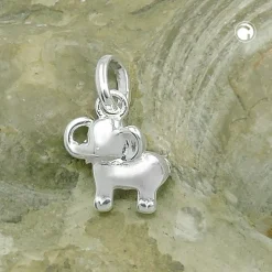 Kleiner Anhänger 8x9mm Elefant vollplastisch aus 925 Silber glänzend Kinder