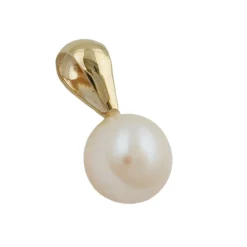 Kleiner Anhänger 12x6mm mit Perle rund 375 Gold Gelbgold Goldanhänger