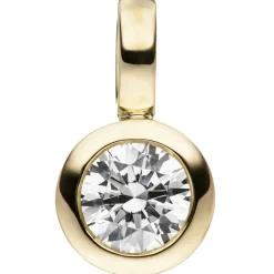 Kleiner Solitär Anhänger 7,3x12,7mm rund 333 Gold Gelbgold mit Zirkonia weiß