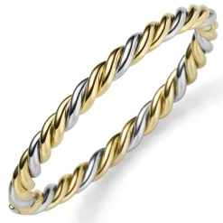 Kordel Armreif Armband Armschmuck 585 Gold gelb/weiß bicolor 6mm breit, glänzend