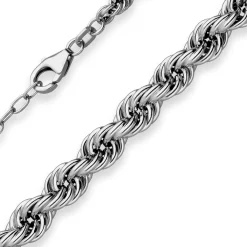 Kordelkette im Verlauf Kette Collier Halskette aus 925 Silber rhodiniert 50cm