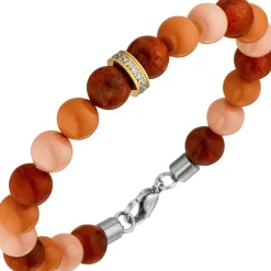 Kugel-Armband mit Swarovski Perlen multicolor rot & Zirkonia Edelstahl 19cm