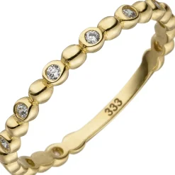 Kugel-Ring Damenring 11 Zirkonia weiß 333 Gold Gelbgold Fingerring 2,2mm schmal