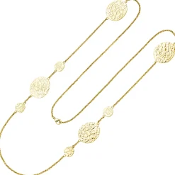 Lange Erbs-Kette Halskette aus Edelstahl gold-farben Anhänger mit Struktur 90cm