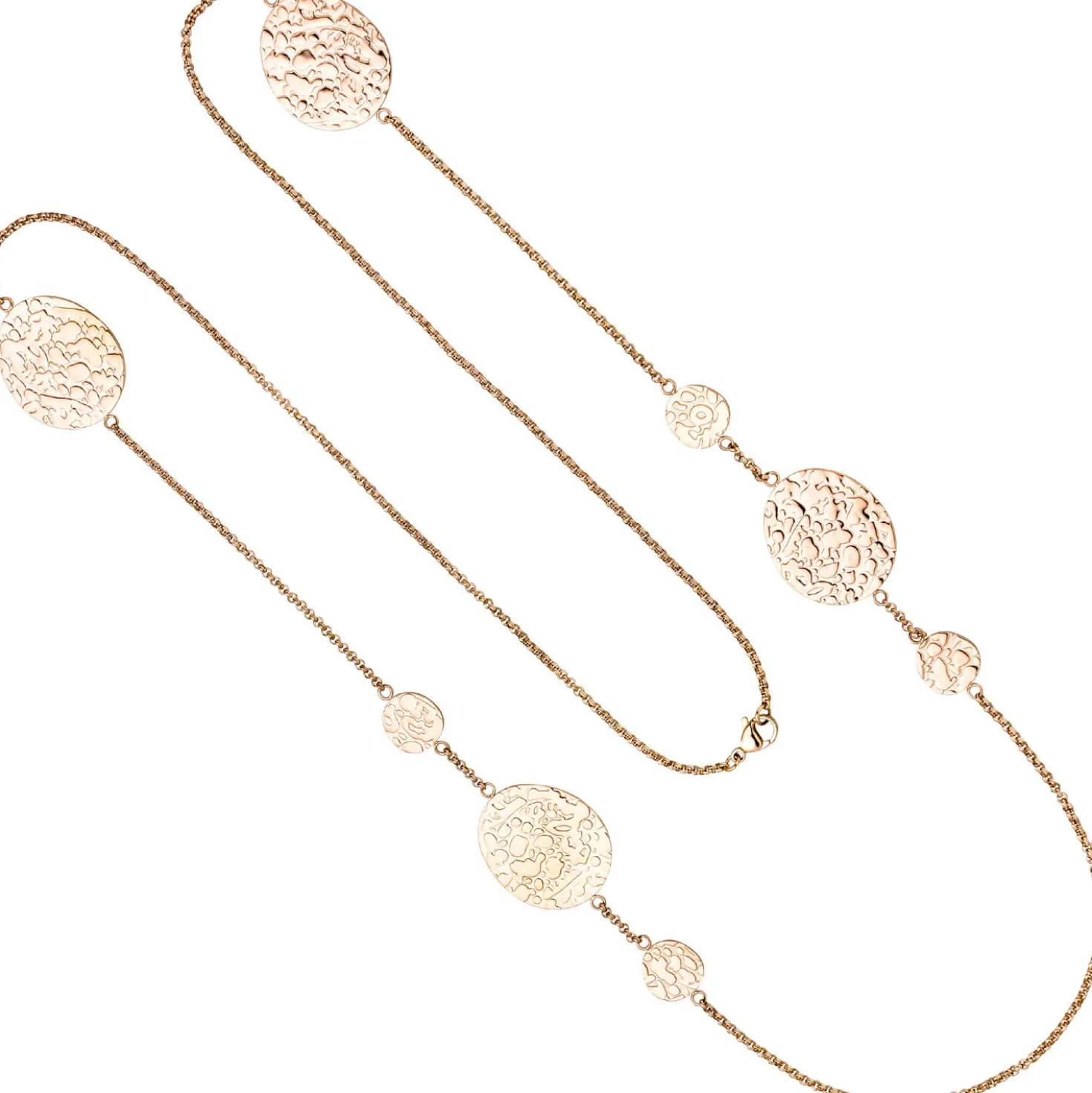 Lange Erbs-Kette Halskette Edelstahl rotgold-farben Anhänger mit Struktur 90cm