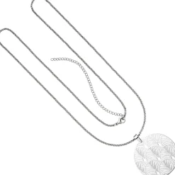 Lange Halskette Collier aus Edelstahl mit Anhänger Gingo-Muster Halsschmuck 80cm