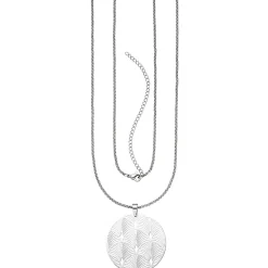 Lange Halskette Collier aus Edelstahl mit Anhänger Gingo-Muster Halsschmuck 80cm