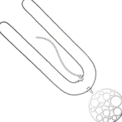 Lange Halskette Collier aus Edelstahl mit Anhänger Kreis-Muster Halsschmuck 80cm