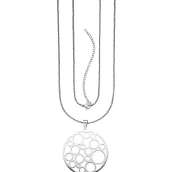 Lange Halskette Collier aus Edelstahl mit Anhänger Kreis-Muster Halsschmuck 80cm