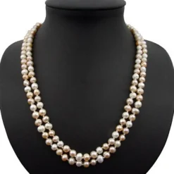 Lange Kette aus Perlen Süßwasserperlen 125cm Multicolor weiß rosa violett endlos