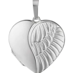 Medaillon Anhänger 28,8x30,2mm Herz Flügel aus 925 Silber zum Öffnen mit Muster