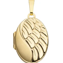 Medaillon Anhänger 17,1x26mm zum Öffnen Gravurplatte Flügel 333 Gelbgold Amulett