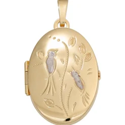 Medaillon Anhänger 21,3x30,9mm zum Öffnen Gravurplatte Vögel 333 Gelbgold