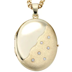 Medaillon Anhänger zum Öffnen mit 6 Brillanten 0.06Ct 585 Gelbgold Goldmedaillon